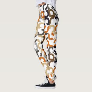 Black Brown Beige Orange Midhundskonst Mönster Leggings