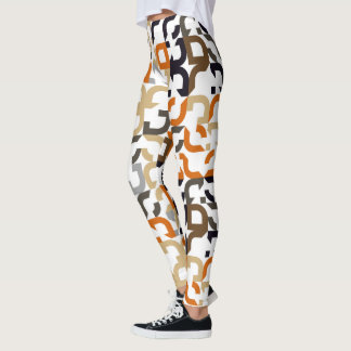 Black Brown Beige Orange Midhundskonst Mönster Leggings