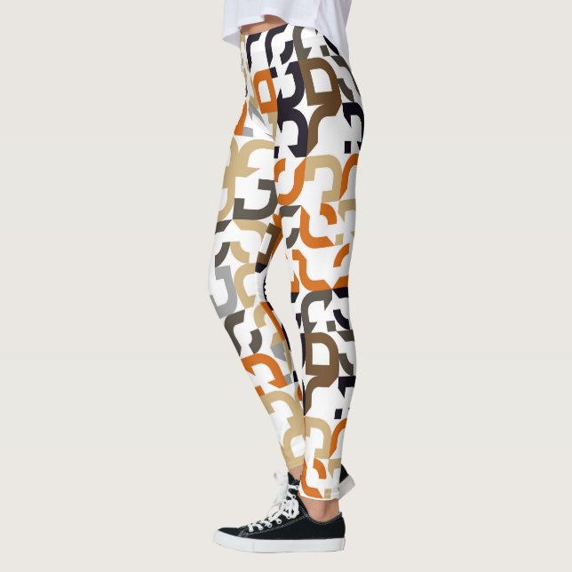 Black Brown Beige Orange Midhundskonst Mönster Leggings (Vänster)