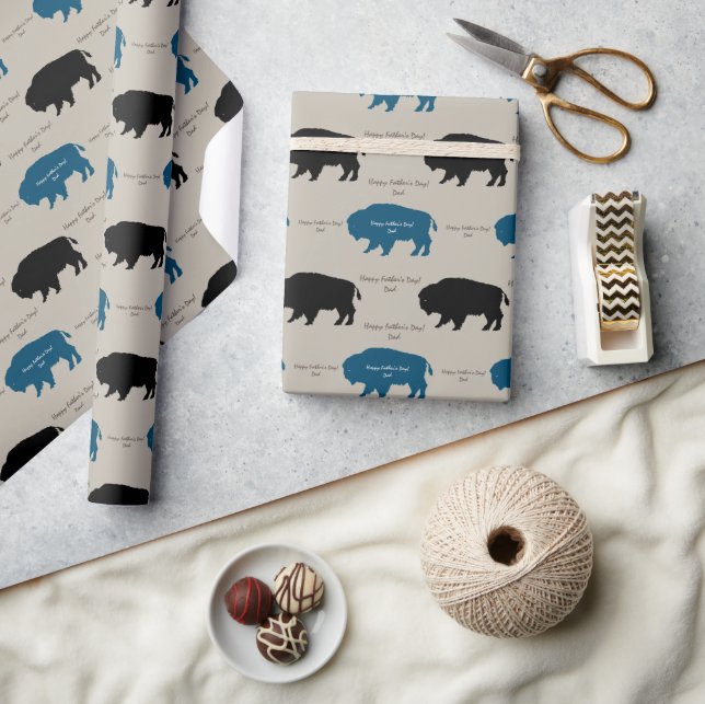 Black Brown Blue Rustic Buffalo Anpassningsbar Fär Presentpapper (Hantverk)