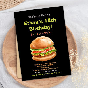 Black Brown Burger Birthday-inbjudningar Inbjudningar