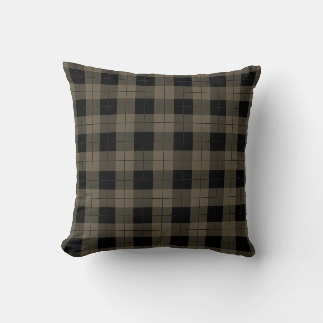 Black Brown Check Pillow Modern Vintage Design Kudde (Framsida)