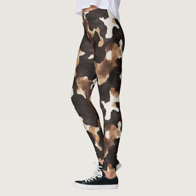 Black Brown Cream Cow Print Leggings (Vänster)