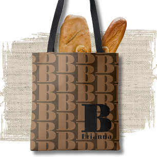 Black Brown Elegant Designer Mönster Monogram Tygkasse