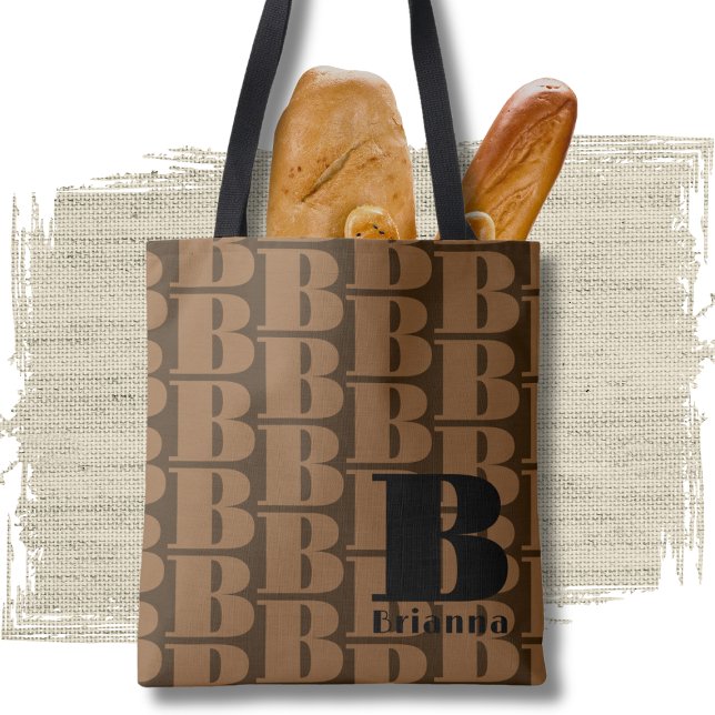 Black Brown Elegant Designer Mönster Monogram Tygkasse (Skapare uppladdad)