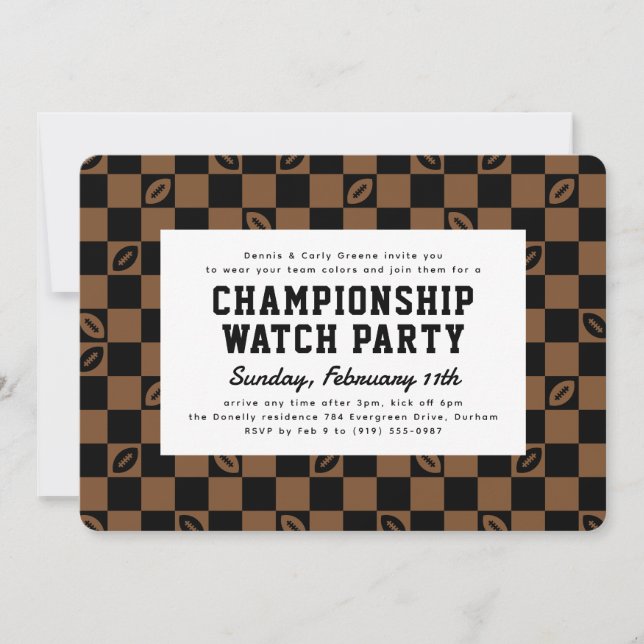 Black Brown Football Championship Game Watch Party Inbjudningar (Framsida)