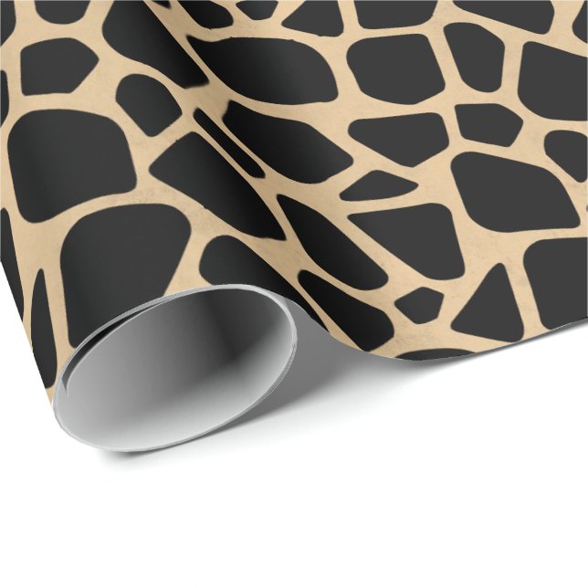 Black Brown Giraffe Print Presentpapper (Rullad Hörn)