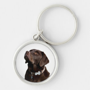 Black Brown Labrador Retriever Puppy Hund Keychain Rund Silverfärgad Nyckelring