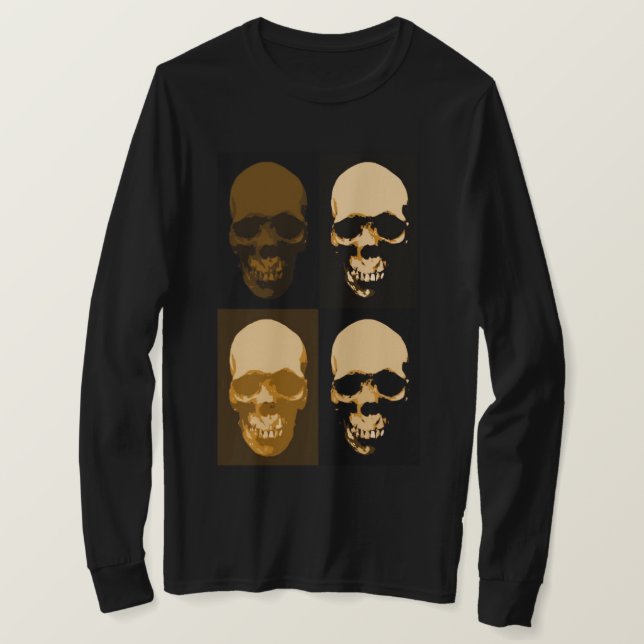 Black Brown Pop Art Retro Snyggt Skull T Shirt (Design framsida)