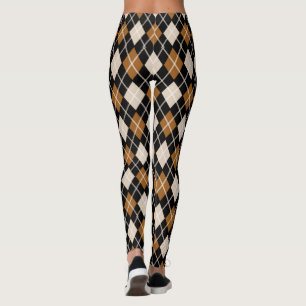 Black & Brown Seamless Argyle Mönster Leggings