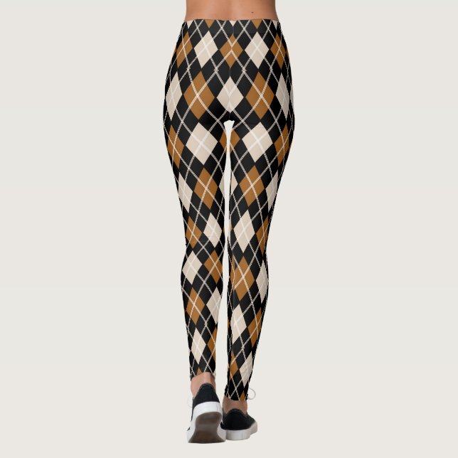 Black & Brown Seamless Argyle Mönster Leggings (Baksida)