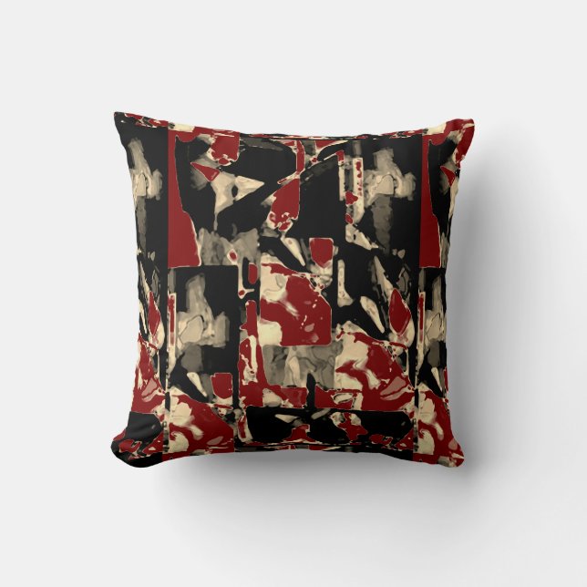 Black Brown Tan Taupe Burgundy Contemporary Print Kudde (Framsida)