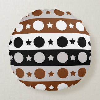 Black Brown White Dots Stars Rand Design Rund Kudde
