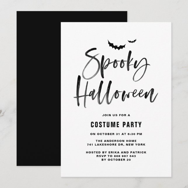 Black Brush Lettering Spooky Halloween fest Inbjudningar (Fram/baksida)