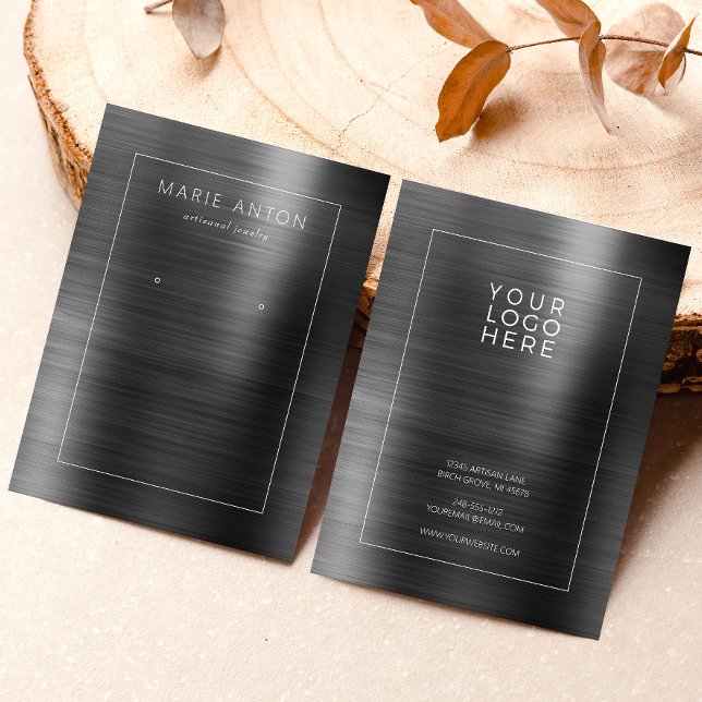 Black Brushed Metal Framed Earring Display Card Visitkort (Skapare uppladdad)