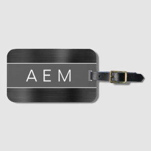 Black Brushed Metall Monogram Namn och Initial Bagagebricka