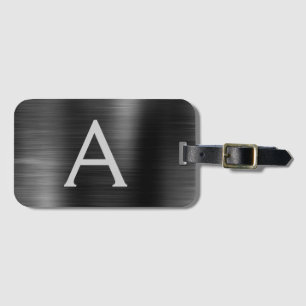 Black Brushed Metall Monogram Namn och Initial Bagagebricka