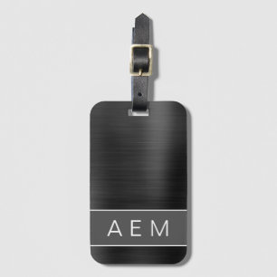 Black Brushed Metall Monogram Namn och Initial Bagagebricka