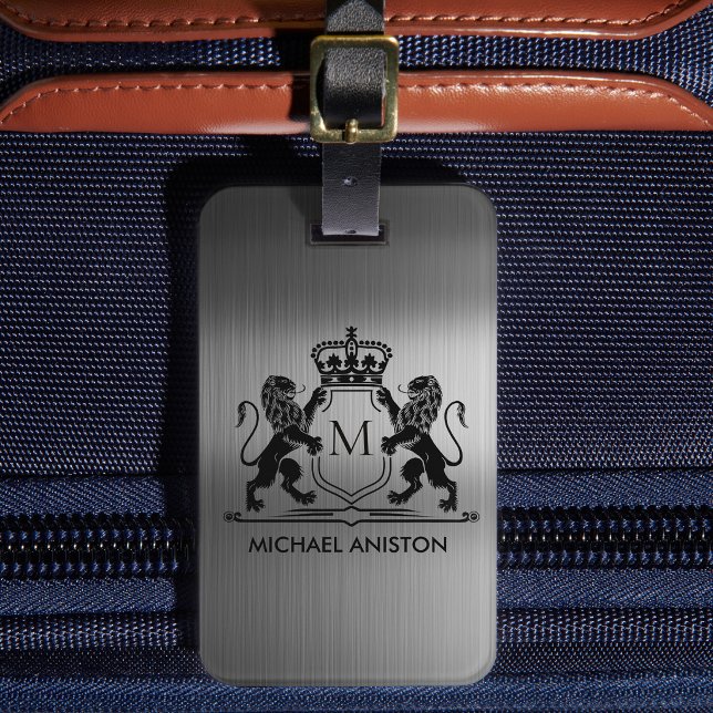 Black Brushed Metallic Royal Crest Emblem Monogram Bagagebricka (Skapare uppladdad)