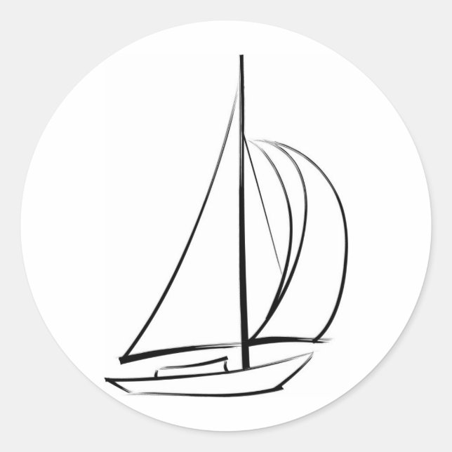 Black Brushstroke Sailboat Runt Klistermärke (Framsida)
