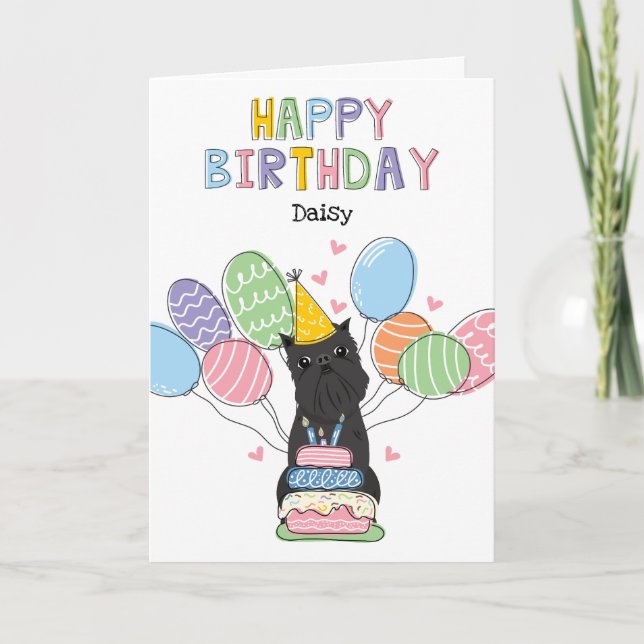 Black Brussels Griffon Crop Öron Birthday Card Kort (Framsida)