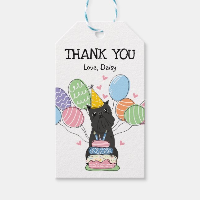 Black Brussels Griffon Hund Birthday Favor Presentetikett (Framsidan)
