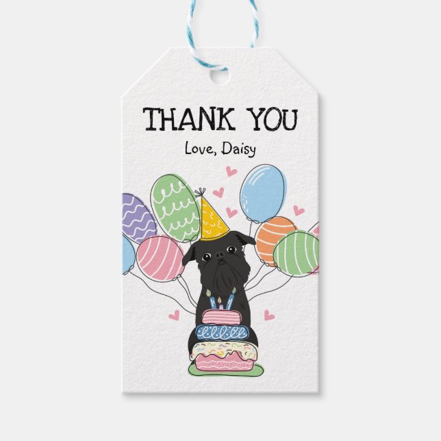 Black Brussels Griffon Hund Birthday Favor Presentetikett (Framsidan)
