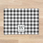 Black Buffalo Check Play Monogram Helgdag Kökshandduk<br><div class="desc">designad anpassningsbar-stuga Kökhandduk för julhandduk med modern stil-butik,  svart och vit buffelbock,  pläterad utformning med personlig från början och namn från familjen.</div>