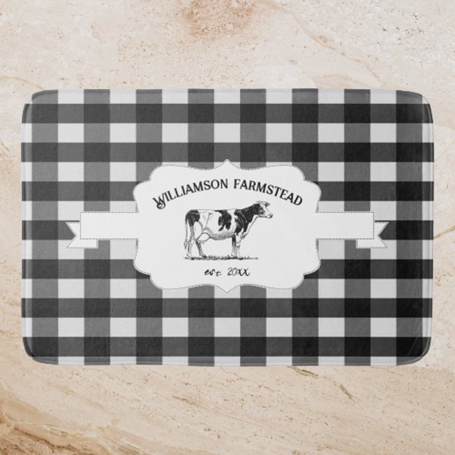 Black Buffalo Play Farm Cow Bath Mat Badrumsmatta (Black Buffalo Plaid Farm Cow Bath Mat)