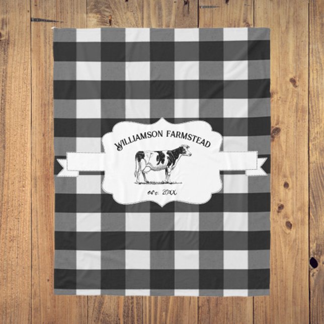 Black Buffalo Play Farm Cow Fleece Blanket (Black Buffalo Plaid Farm Cow Fleece Blanket)