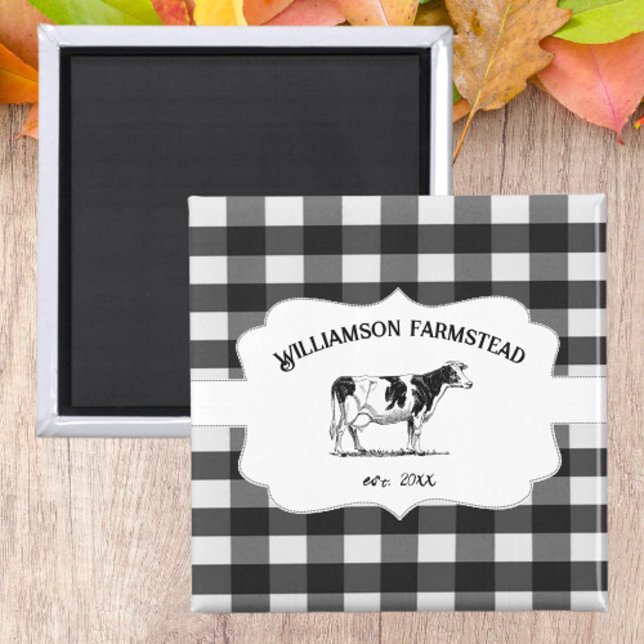 Black Buffalo Play Farm Cow Magnet (Black Buffalo Plaid Farm Cow Kitchen Magnet)