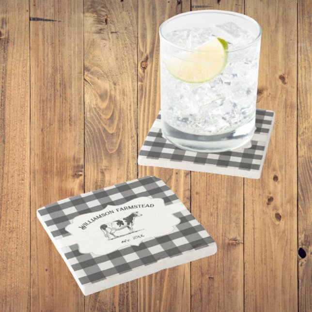 Black Buffalo Play Farm Cow Stone Underlägg (Black Buffalo Plaid Farm Cow Stone Coasters)