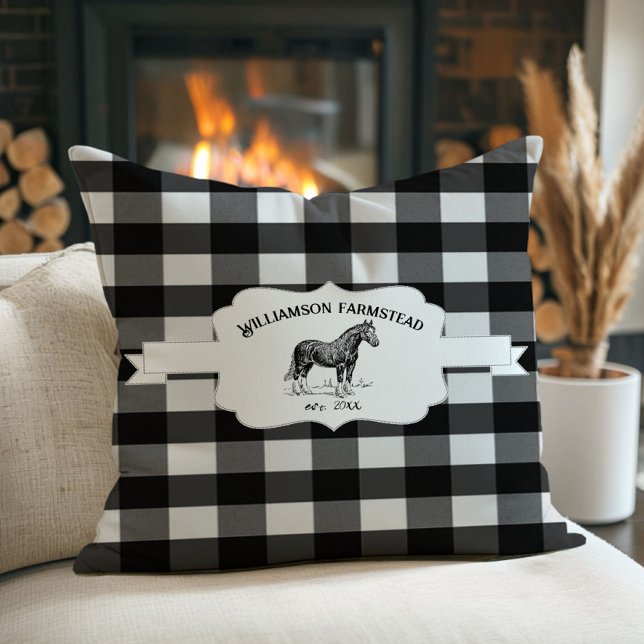 Black Buffalo Play Farm Horse Kudde (Black Buffalo Plaid Farm Horse Throw Pillow)