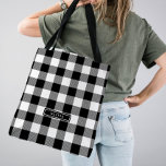 Black Buffalo Play Mönster Monogrammed Bridesmaid Tygkasse<br><div class="desc">Den svarta buffel som gjorde mönster till en monogrammerad bridesaid till väskan är perfektens gåva till henne. Utformningen har en klassisk svart- och vit buffel som pläderas mönster. Anpassa väskan med hennes för- eller efternamn.</div>