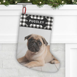 Black Buffalo Play Pet Hund Bone Monogram Photo Liten Julstrumpa
