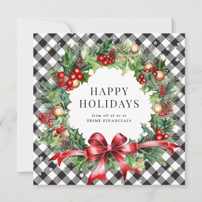 Black Buffalo Pset Wandean Holly Berries Business Julkort (Framsida)