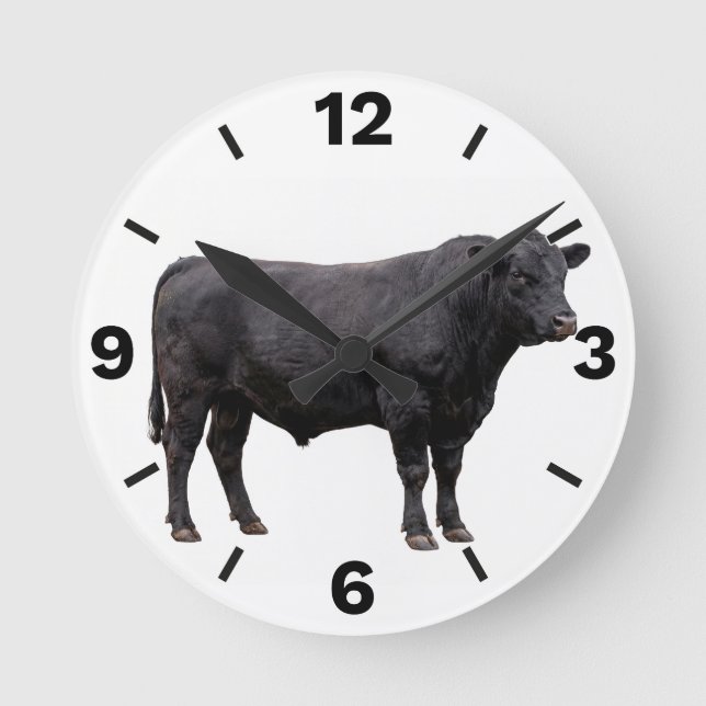 Black Bull Beef Cattle Farm Ranch Rustic Decor Rund Klocka (Framsida)
