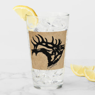 Black Bull Elk på Tan Leather Glass Glaskopp