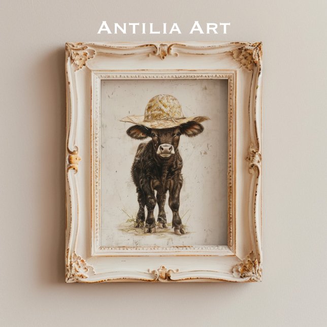 Black Bull with Hat Whimsical Farm Animal Cow Poster (Skapare uppladdad)