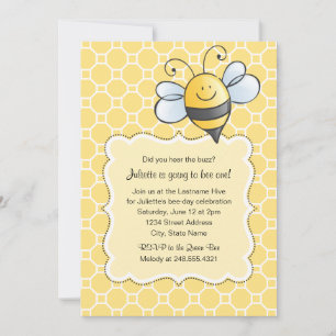 Black Bumblebee Cute Gult Första Födelsedagsfesten Inbjudningar