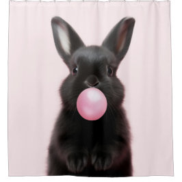 Black Bunny Blowing Rosa Bubble Gum Cute Playful