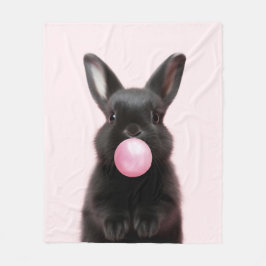 Black Bunny Blowing Rosa Bubble Gum Cute Playful Fleecefilt