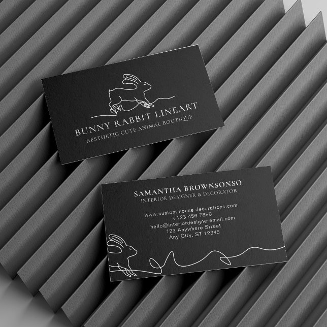 Black Bunny Rabbit Line Art Baby djur Visitkort (Black Bunny Rabbit Line Art Baby Animal Business Card)