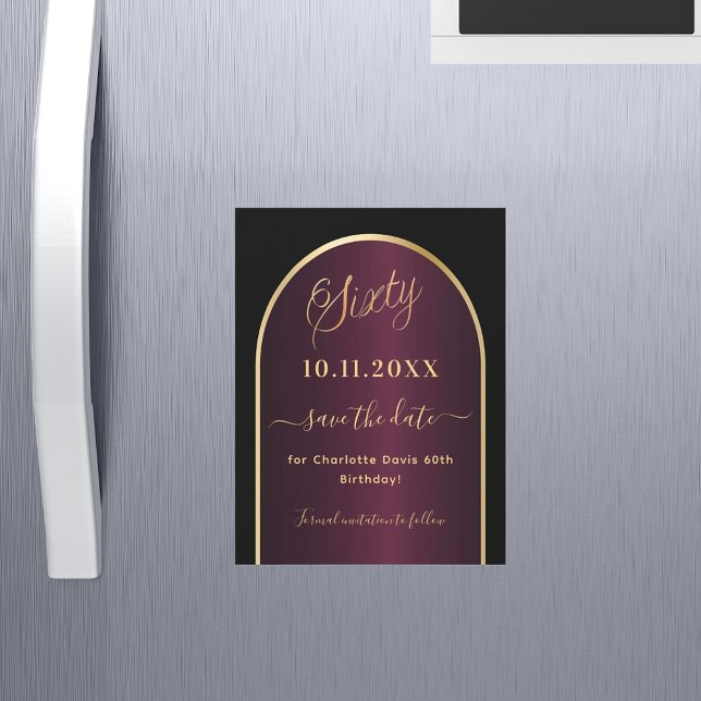Black burgundy 60-årsdagen Spara datum magneter (Skapare uppladdad)