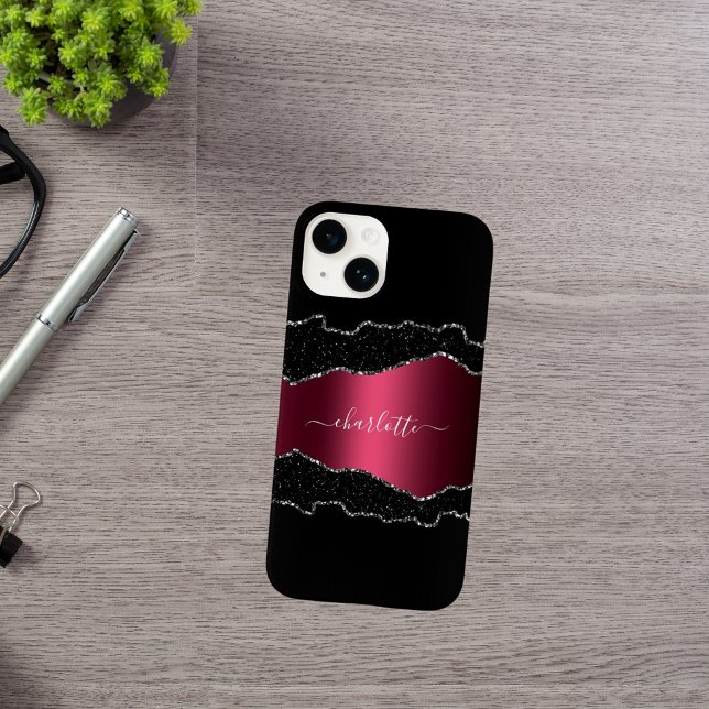 Black burgundy agate marble namn-skript (Skapare uppladdad)