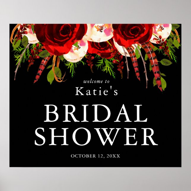 Black Burgundy Blommigt Boho Möhippa Poster (Framsidan)