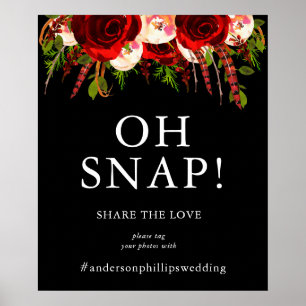 Black Burgundy Blommigt Boho Oh Snap Sign Poster