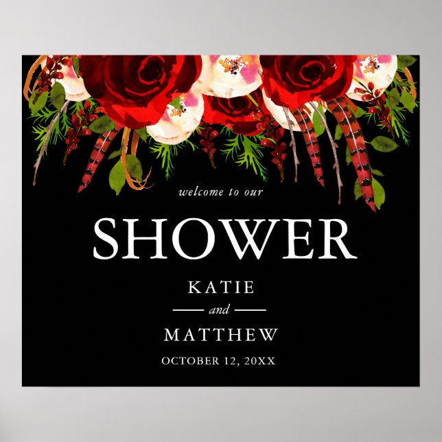 Black Burgundy Blommigt Boho Välkommen till vår du Poster (Framsidan)