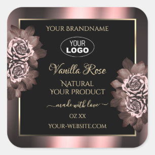 Black Burgundy Guld Product Labels Rosa ros Logoty Fyrkantigt Klistermärke