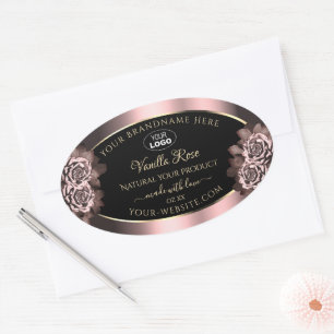 Black Burgundy Guld Product Labels Rosa ros Logoty Ovalt Klistermärke